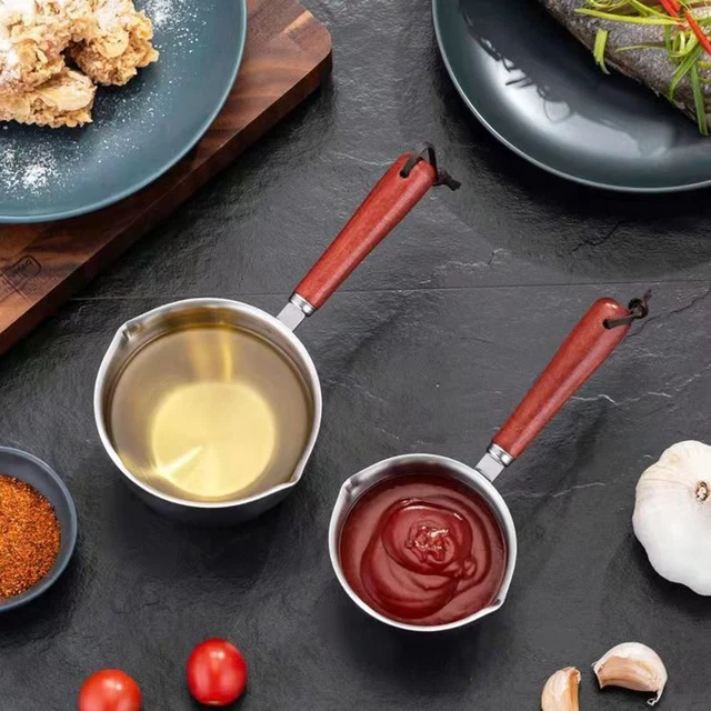 Wooden Handle Frying Melting Pot Milk Pot Mini Sauce Pan Chocolate Melting Pan