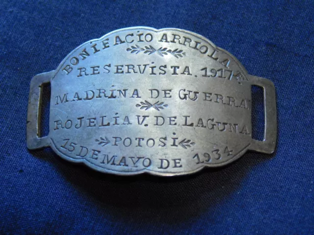 WWI era Bolivian Army ID Tag Soldier Chaco War Engraved Silver 1917 1934 Potosi