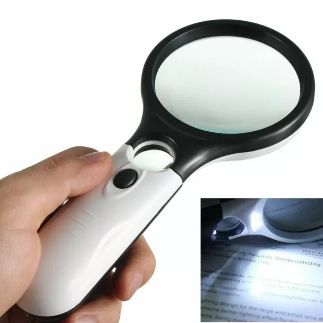 3 LED Light Handheld Magnifier 3X 45X Reading Magnifying Glass Jewelry Loupe 2