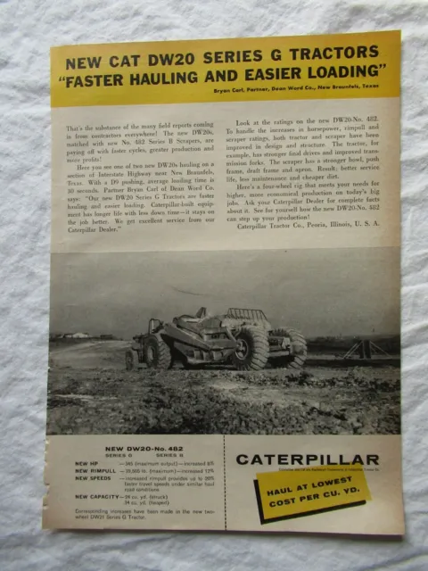 1959 Print AD CAT Caterpillar DW20 Tractor Scraper 11X8"