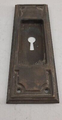 Antique Brass Skeleton Key Hole Pocket Door Cover Plate Backplate No 4 2