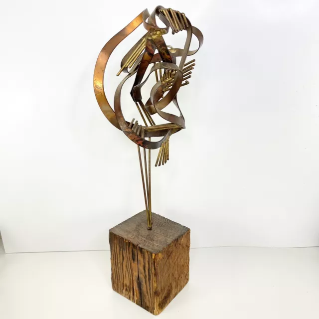 Vintage Brutalist Modern JACK BOYD PAL KEPENYES Bronze On Wood Art Sculpture 70s