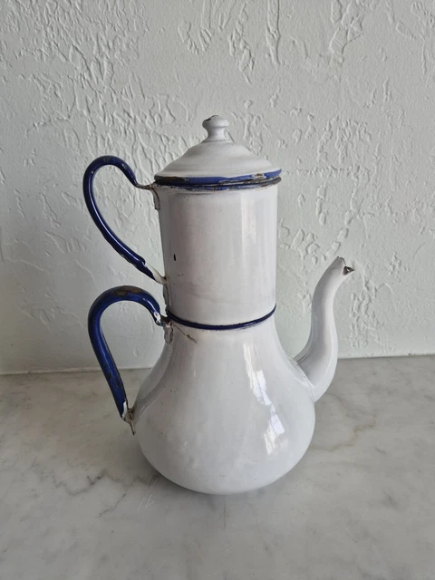 Théière-cafetière En Tôle émaillée Beige - Vintage, Métal émaillé - Occasion
