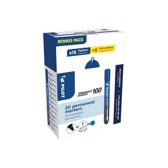 Pilot Marker 100 Pacchetto bonus punta proiettile confezione blu da 20 3131910501275