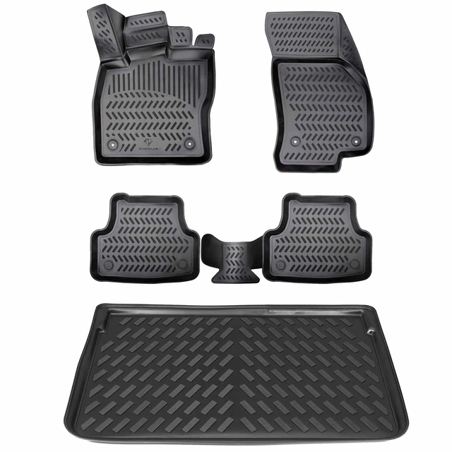 Tapis Caoutchouc ELMASLINE Pour Skoda Kodiaq 2016-2024 - Set Sol Et Coffre Bord Haut 5cm