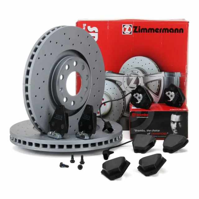 Zimmermann SPORT Bremsscheiben + BREMBO Beläge + Wako für AUDI S4 B5 A6 C5 vorne