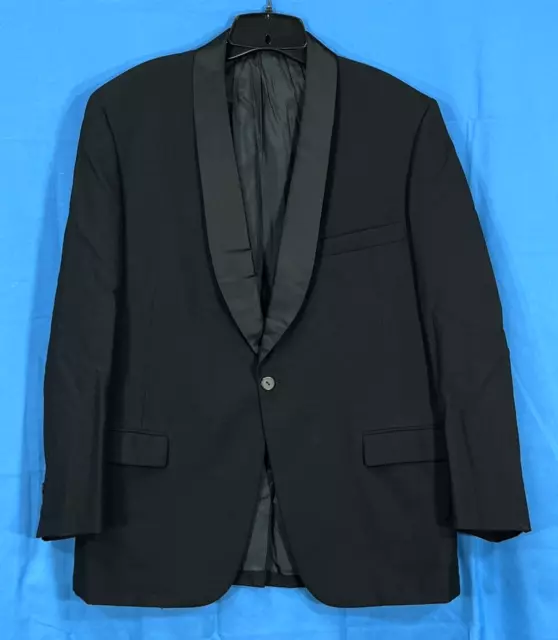 LORD WEST Solid Black GABERDINE Satin Lapel SINGLE BUTTON Tuxedo Jacket Sz 42/S