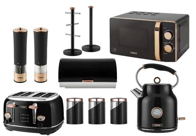 Tower rose gold microwave clearance kettle and toaster