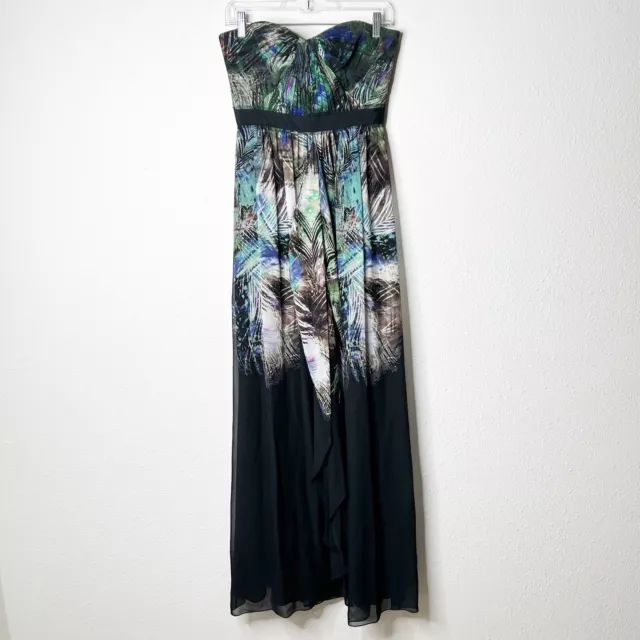 BCBGMAXAZRIA Tae Silk Maxi Dress Strapless Abstract Print 6