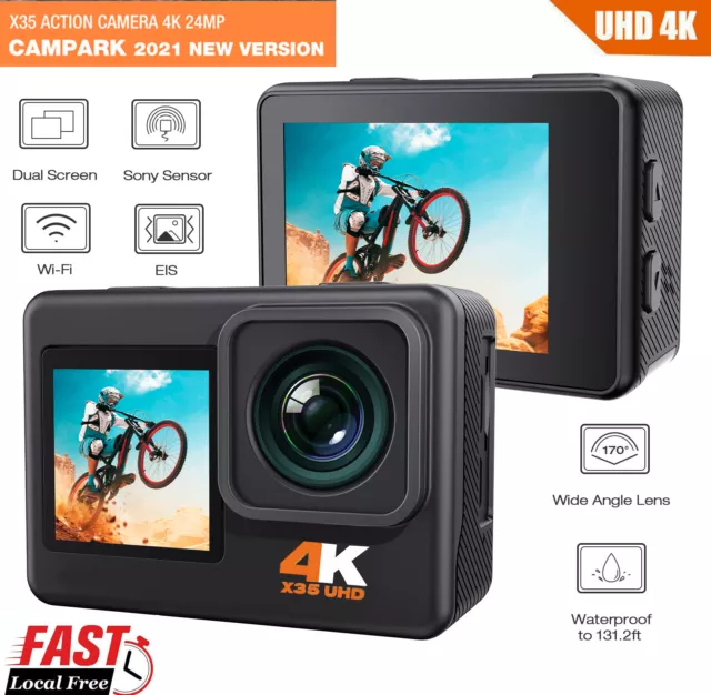 Campark 4K 24MP Doble Pantalla Acción Cámara WiFi Deportiva Impermeable con go pro