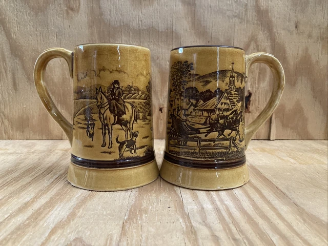 Set Of Two Vintage Fred Roberts San Francisco Hunting Party Mugs Made In Japan