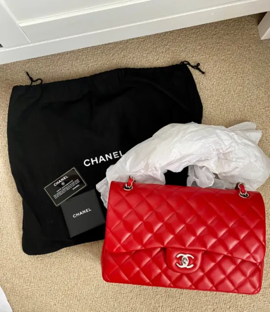 CHANEL RED LAMBSKIN Jumbo Bag £2,450.00 - PicClick UK