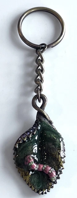 Jay Strongwater Swarovski Crystal Enamel Bronze CATERPILLAR Key Chain Ring
