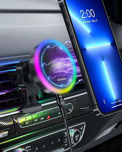 Essager RGB Magnetic Car Phone Holder Qi 15W Macsafe Wireless Car Charger