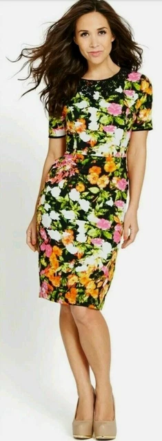 MYLEENE KLASS SIZE 16 Floral Wiggle Dress Black Lace Collar - Main Image