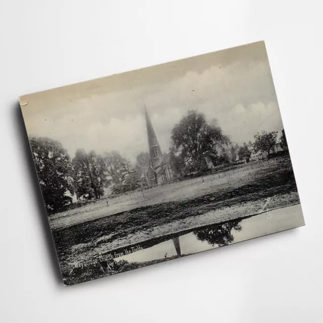 A3 PRINT - Vintage Surrey - Weybridge Church from the Fields