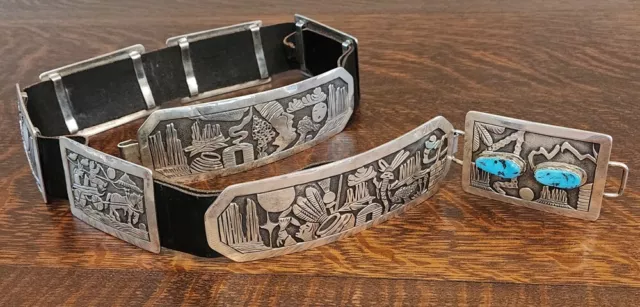 Important Floyd Becenti Storyteller Concho Belt in Sterling Silver Important Floyd Becenti Storyteller Concho Belt in Sterling Silver