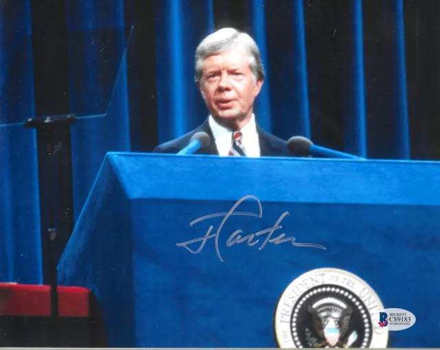 Jimmy Carter Signed 8x10 Presidential Podium Speech Photo Autograph Beckett Coa