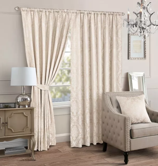 Beautiful Curtains Pair Fully Lined Tape Top Ready Made Jacquard Pencil Pleat