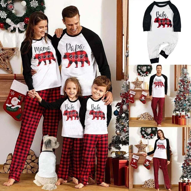 Family Matching Adult Kids Christmas Pyjamas Bear Xmas Nightwear Pajamas Pjs Set