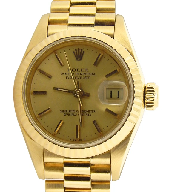 Donna Rolex Massiccio 18K Oro Giallo Datejust Orologio Con Champagne Dial 69178