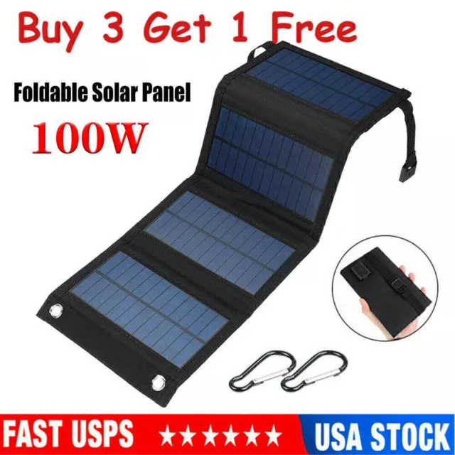 100W Solar Panel Kit Folding Power Bank Outdoor Hiking Camping Phone Charger USB