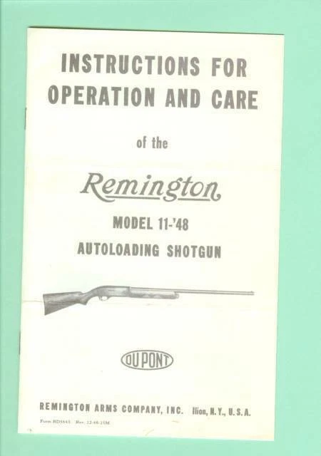 Remington Model 11 Shotgun – Factory Owners Instruction Manual (Reproduction)