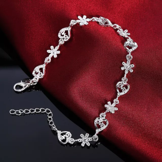 Unico & Elegante 925 Sterling Cuore Argento Love & Fiore Stile 9 " Bracciale