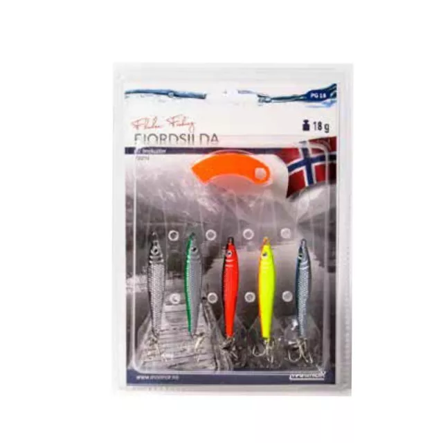 MARINOR FJORDSILDA Pilker-Set 5er Pack 17g-42g Küstenblinker mit Schnurschneider