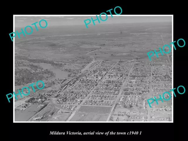 OLD LARGE HISTORIC PHOTO MILDURA VICTORIA AERIAL VIEW OF THE TOWN c1940 2