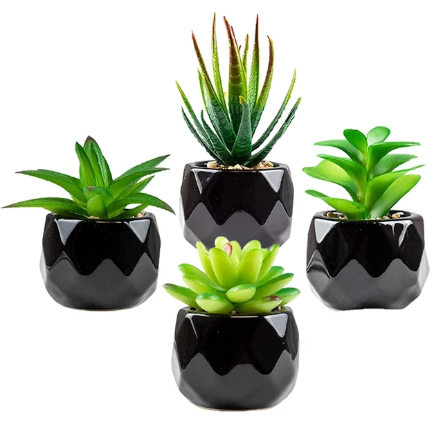 Decorazione Casa Piante Artificiali Floccate Set Di 3 Piante Grasse Finte In Vaso Nero, Decorazione Estetica Per Bagno, Camera Da Letto O Scrivania - Design Moderno E Minimal Piante Finte Piccole Per