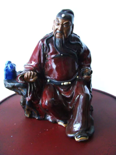 Chinese Shiwan Glazed Pottery Figurine Of Guan Yu / Guan Gong