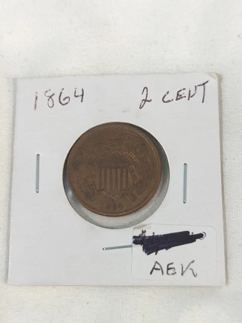 1864 United States Shield Two Cents 2c Copper Coin USA