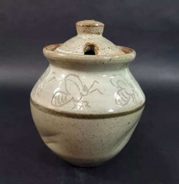 Studio Art Pottery Honey Jar Jam or Sugar Bowl Honey Bees Hand Made Signed