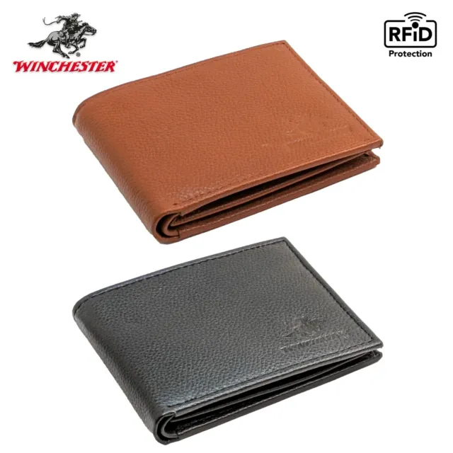 Winchester Genuine Leather RFID Slim Bifold Wallets For Men With Flip ID Window