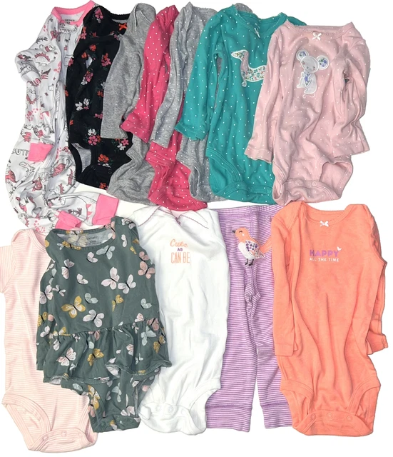 Baby Girl 12 Pc clothes lot 12 Months Carters Winter Bodysuits Tops Pant Sleeper