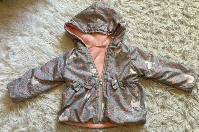 Penelope Mack Baby Girl 18M Gray & Pink Unicorn Jacket Coat Fleece Lining Bows