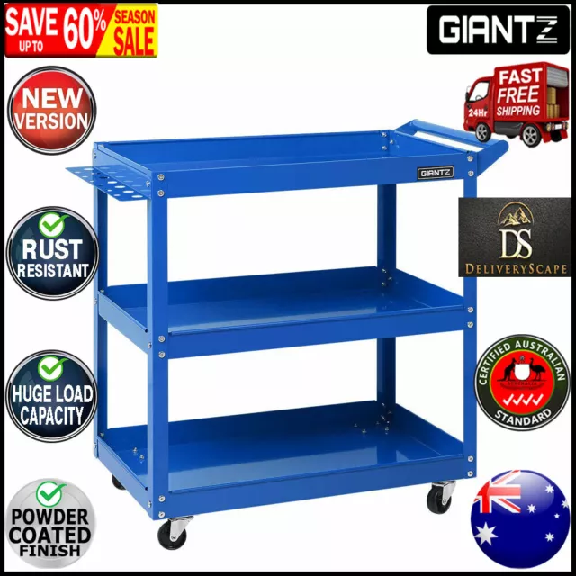 Giantz Tool Cart 3 Tier Parts Steel Trolley Mechanic Storage Organizer Blue