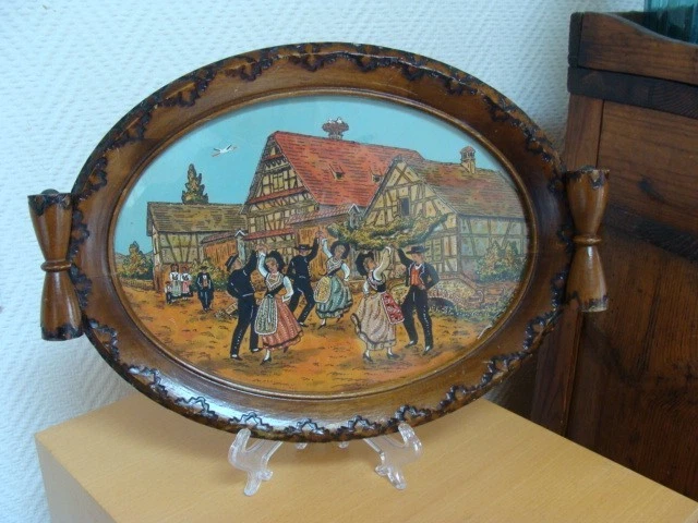 Petit Plateau Alsacien En Bois Pyrogravé - Magasin Wery Strasbourg, Occasion En Bon état