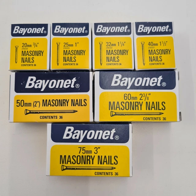 Bayonet Masonary Nails (20/25/32/40/50/60/75Mm) Different Job Lots *D17