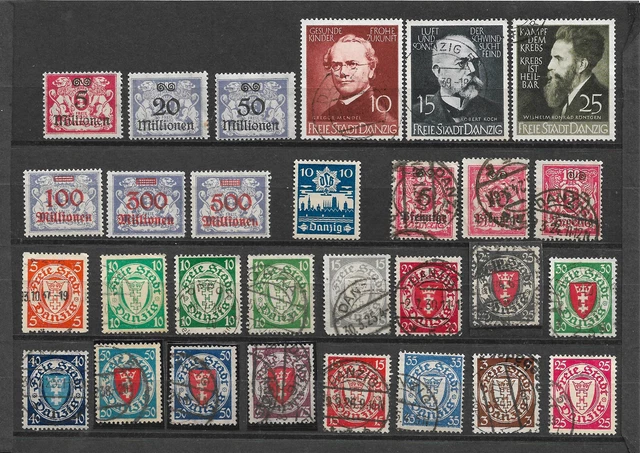 Danzig, 7 ** sowie 22 gestempelte Marken, Restsammlung