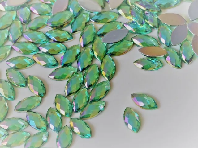 100 x 6x12mm Lt Green AB Horse Eye Strass Crystal Non-Hotfix Acrylic Rhinestones 2