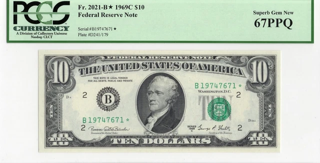 ****STAR****  $10 1969C FRN NEW YORK SUPERB GEM PCGS 67PPQ FR 2021B* B* Block