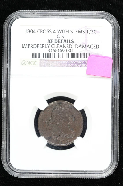 1804 Draped Bust Half Cent NGC Cross 4 with Stems C-9 XF Details... 3APY