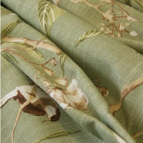 Pastoral Rustic Leaves Cotton Linen Embroidery Printed Birds Blackout Curtains 2