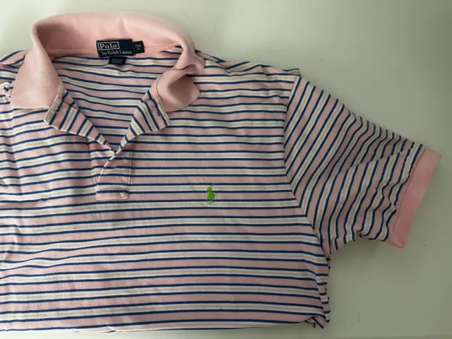 POLO RALPH LAUREN pink striped short sleeve polo shirt Mens 2XB