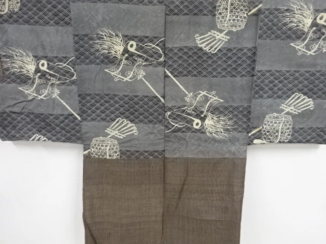 37035# Japanese Kimono / Antique Mens Haori / Doro Oshima Tsumugi / Basket & Bro