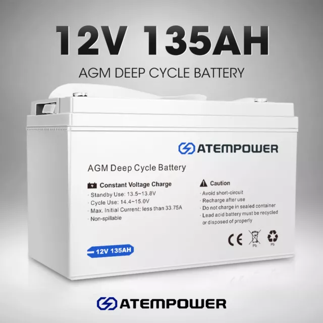 Atem Power 135AH 12V AGM Battery AMP Lead Acid SLA Deep Cycle Battery Dual Solar