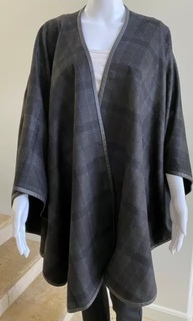 NWOT SOFIA CASHMERE 100% Cashmere and Leather Trim Shawl Cape Wrap, One Size