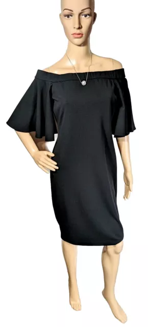 Eliza J Off the Shoulder Sheath Dress Size 8 Ruffle Sleeve Black